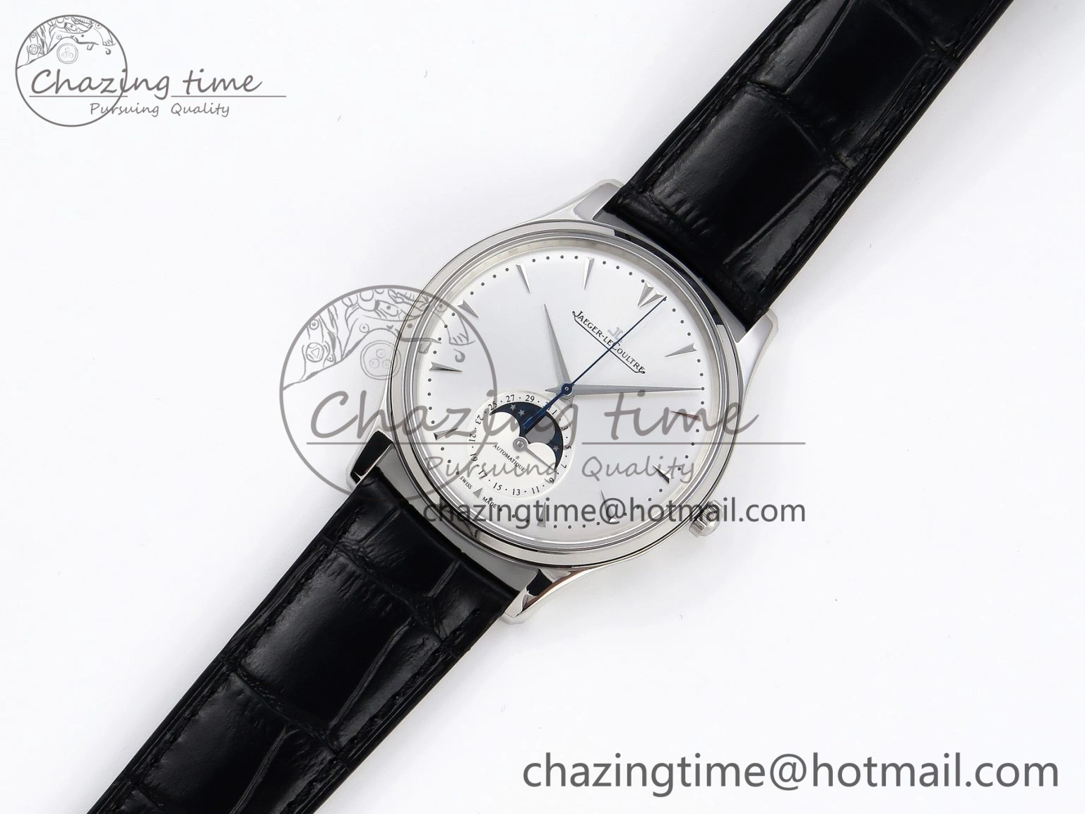 Master Ultra Thin Moon 1368420 SS ZF 1:1 Best Edition White Dial on Black Leather Strap SA925 Super Clone V2
