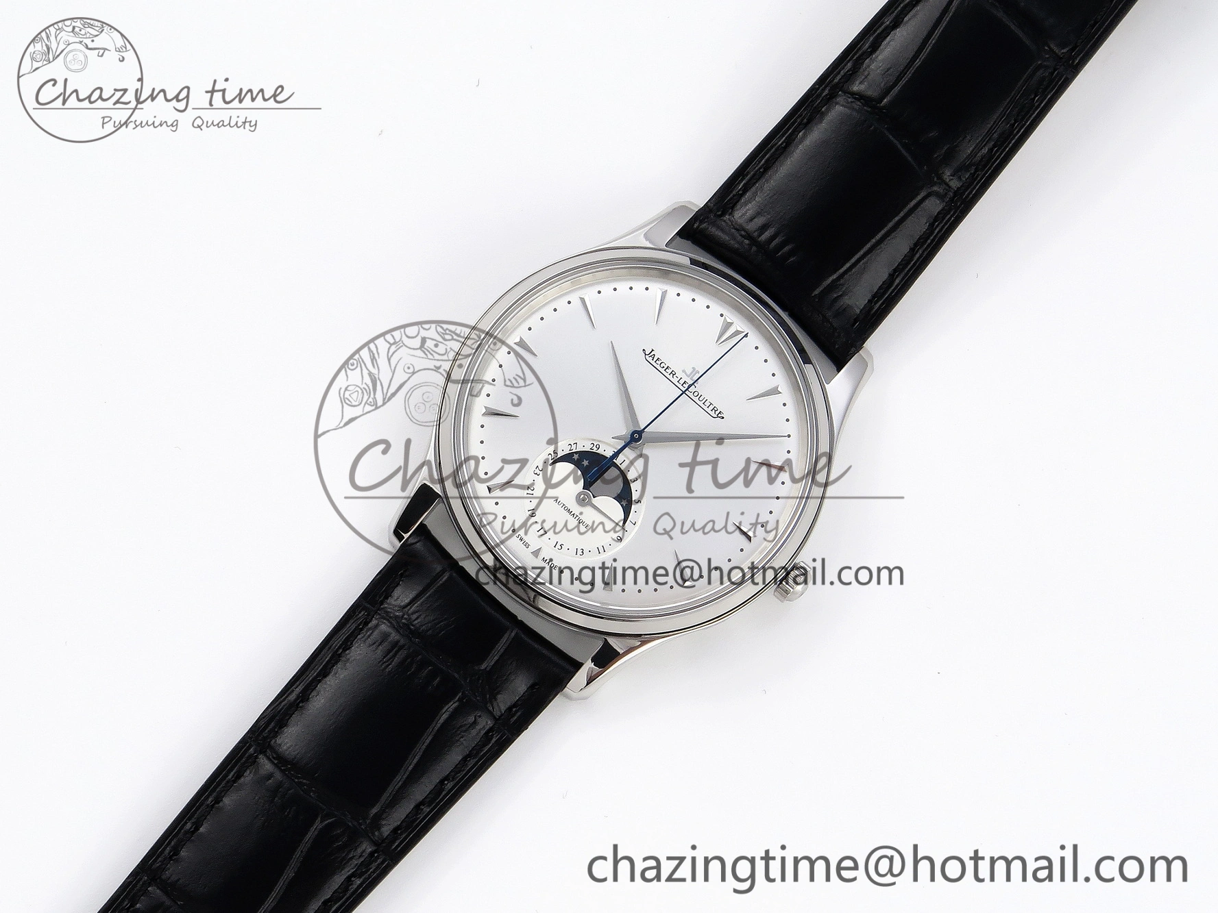 Master Ultra Thin Moon 1368420 SS ZF 1:1 Best Edition White Dial on Black Leather Strap SA925 Super Clone V2