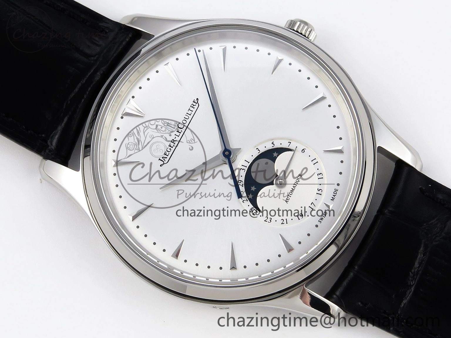Master Ultra Thin Moon 1368420 SS ZF 1:1 Best Edition White Dial on Black Leather Strap SA925 Super Clone V2