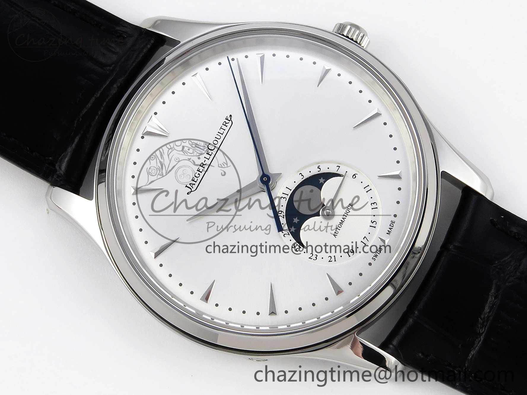 Master Ultra Thin Moon 1368420 SS ZF 1:1 Best Edition White Dial on Black Leather Strap SA925 Super Clone V2