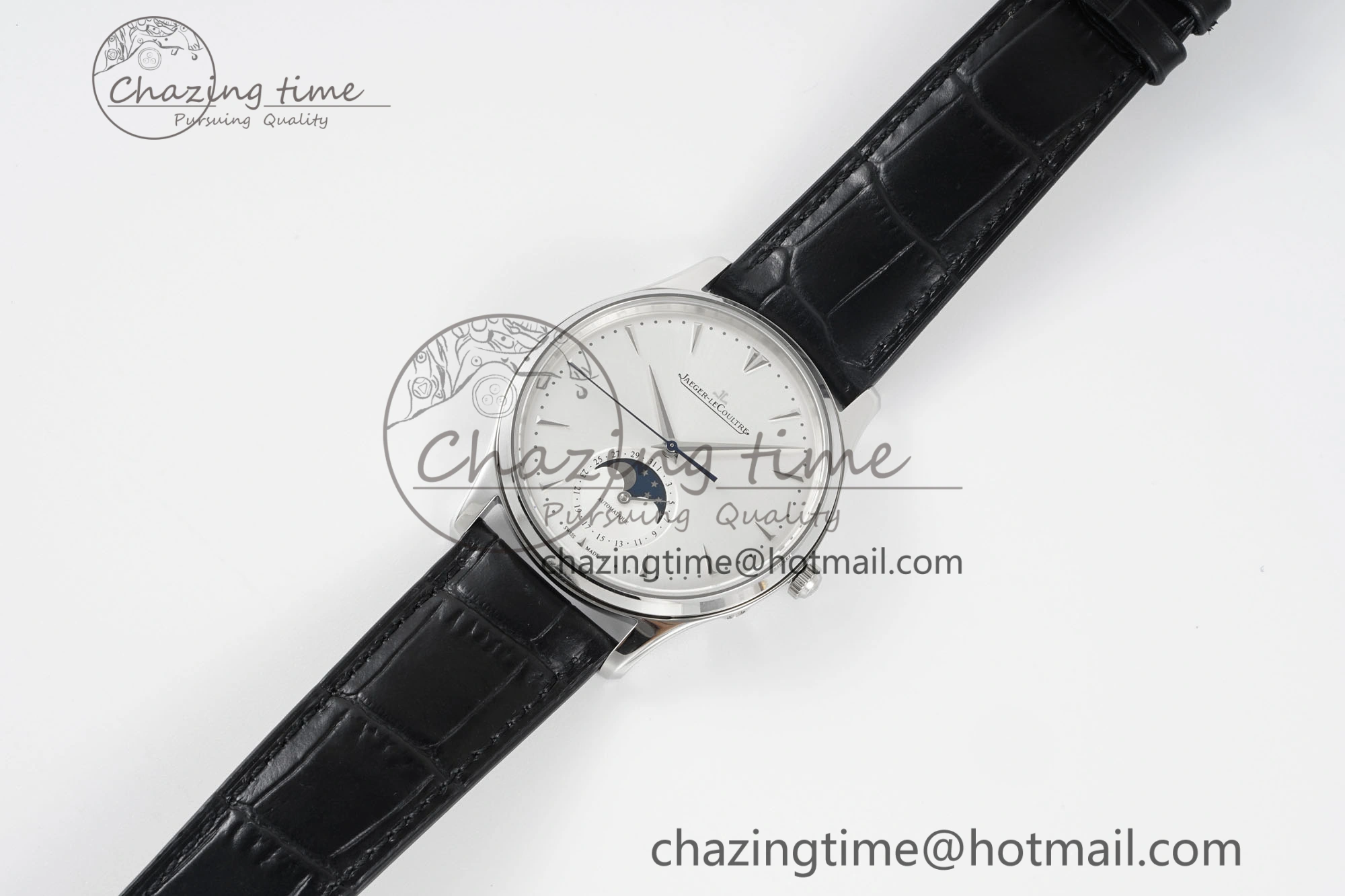 Master Ultra Thin Moon 1368420 SS ZF 1:1 Best Edition White Dial on Black Leather Strap V2 SA925 Super Clone