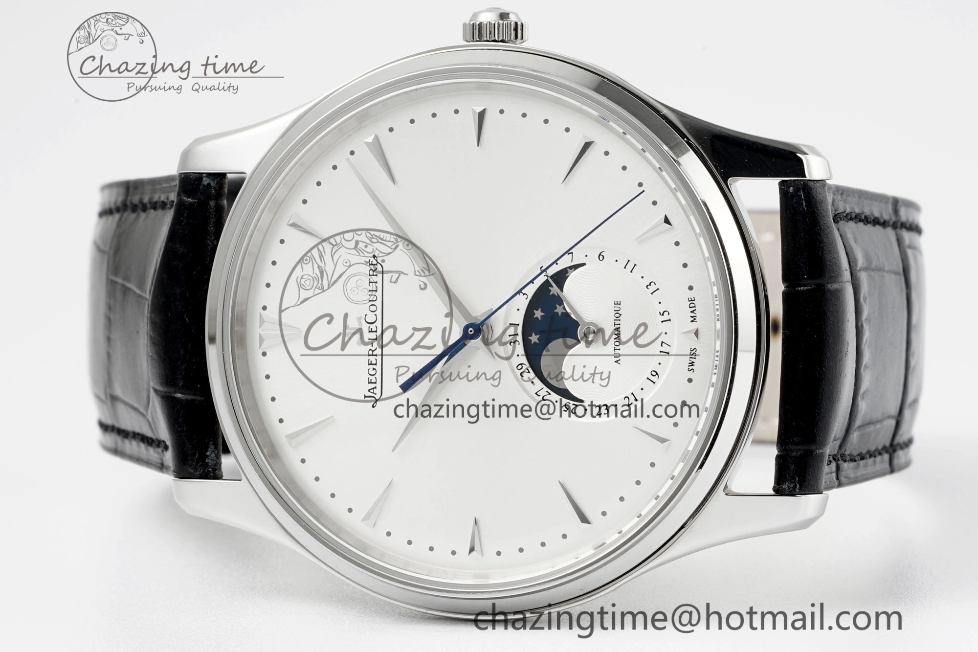 Master Ultra Thin Moon 1368420 SS ZF 1:1 Best Edition White Dial on Black Leather Strap V2 SA925 Super Clone