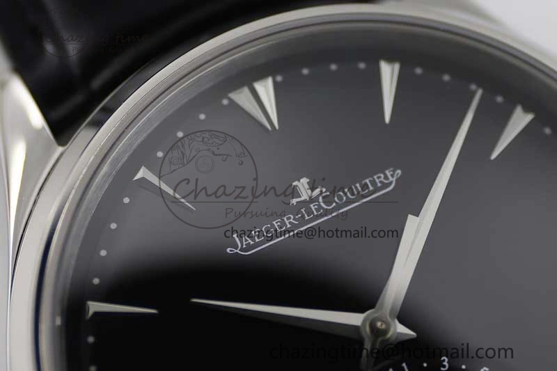 Master Ultra Thin Moon 1368470 SS Q8F 1:1 Best Edition Black Dial on Black Leather Strap A925