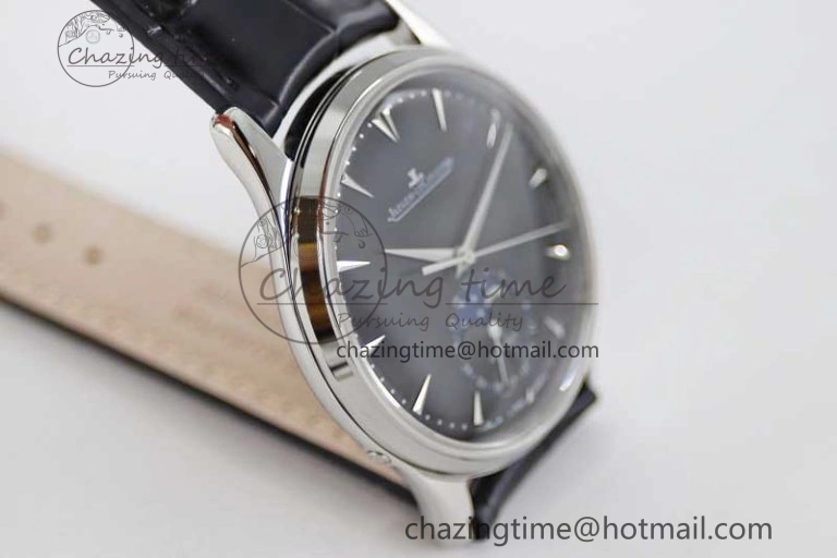 Master Ultra Thin Moon 1368470 SS Q8F 1:1 Best Edition Black Dial on Black Leather Strap A925