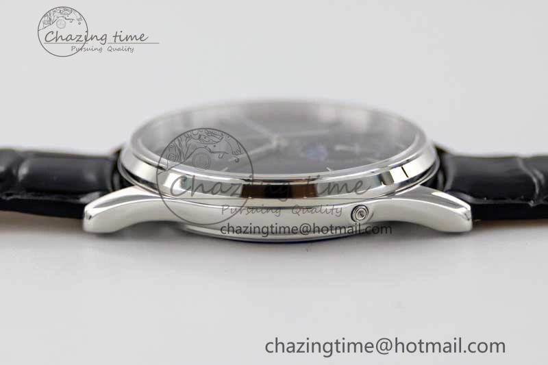 Master Ultra Thin Moon 1368470 SS Q8F 1:1 Best Edition Black Dial on Black Leather Strap A925