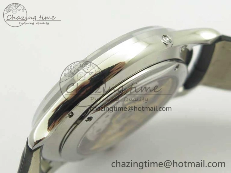 Master Ultra Thin Moon 1368470 SS ZF 1:1 Best Edition Black Dial On Black Leather Strap A925