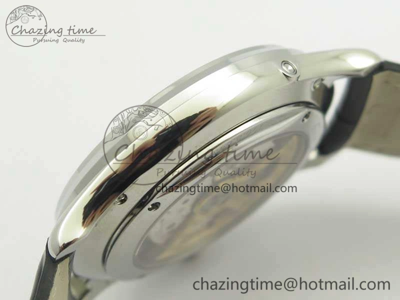 Master Ultra Thin Moon 1368470 SS ZF 1:1 Best Edition Black Dial On Black Leather Strap A925