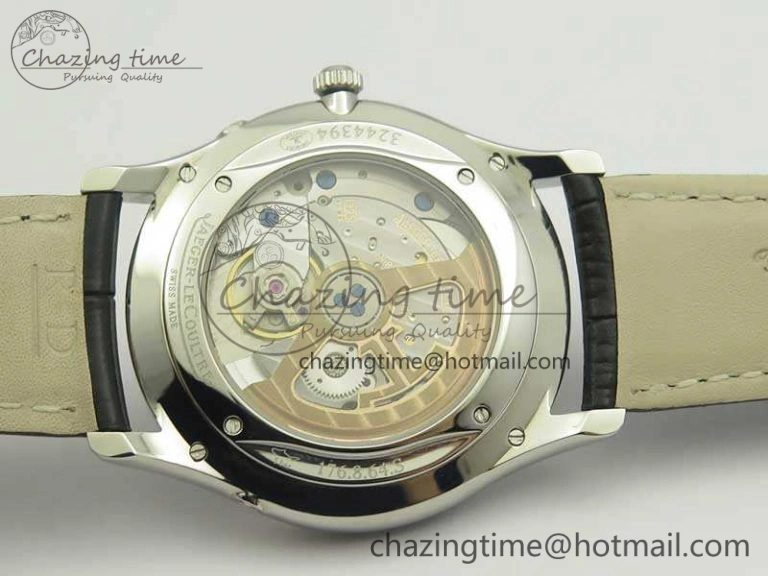 Master Ultra Thin Moon 1368470 SS ZF 1:1 Best Edition Black Dial On Black Leather Strap A925