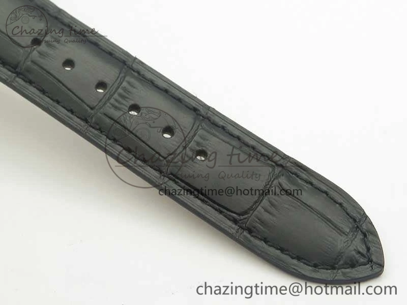 Master Ultra Thin Moon 1368470 SS ZF 1:1 Best Edition Black Dial On Black Leather Strap A925
