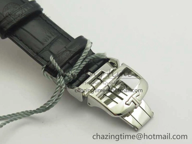 Master Ultra Thin Moon 1368470 SS ZF 1:1 Best Edition Black Dial On Black Leather Strap A925
