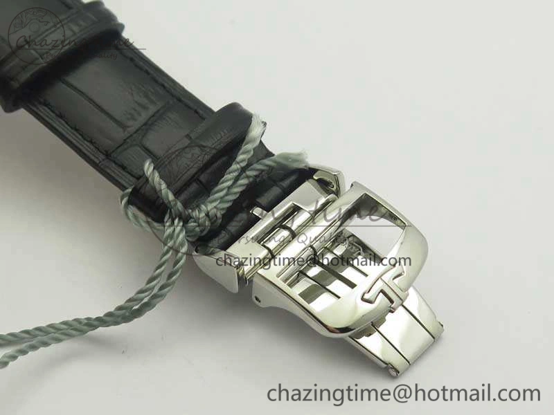 Master Ultra Thin Moon 1368470 SS ZF 1:1 Best Edition Black Dial On Black Leather Strap A925