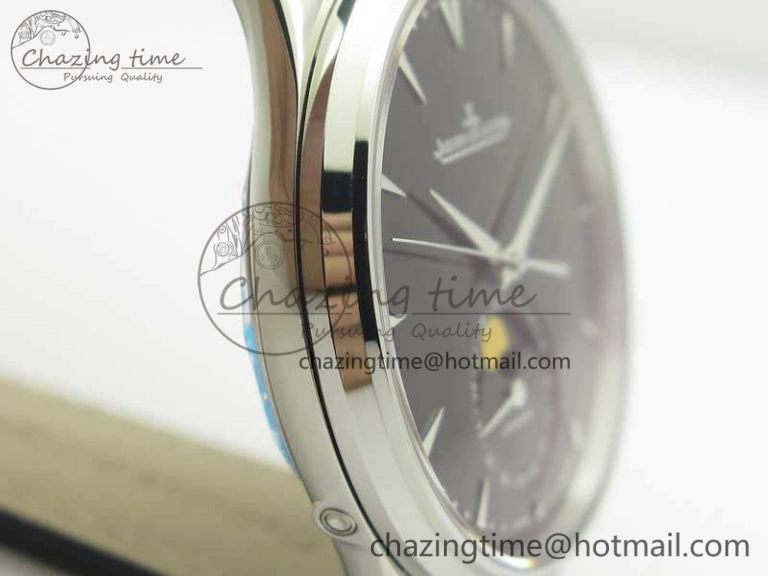 Master Ultra Thin Moon 1368470 SS ZF 1:1 Best Edition Black Dial On Black Leather Strap A925