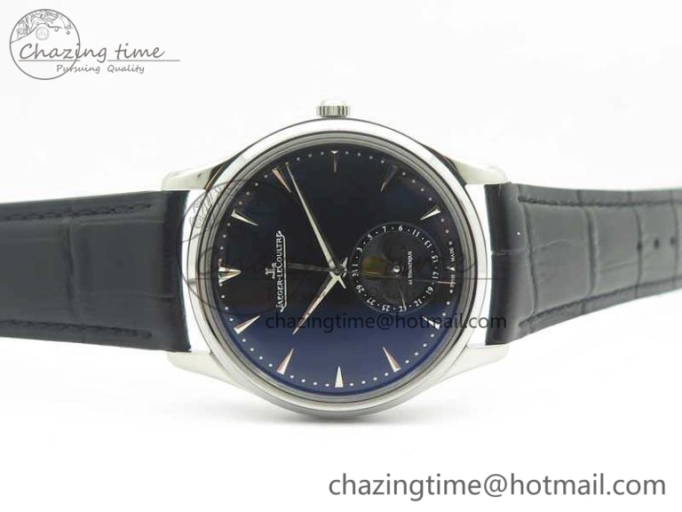 Master Ultra Thin Moon 1368470 SS ZF 1:1 Best Edition Black Dial On Black Leather Strap A925