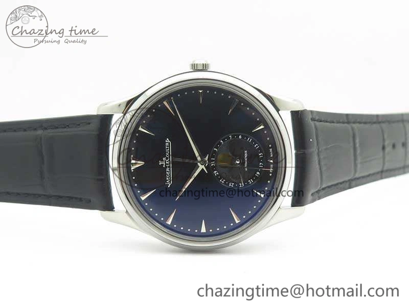 Master Ultra Thin Moon 1368470 SS ZF 1:1 Best Edition Black Dial On Black Leather Strap A925