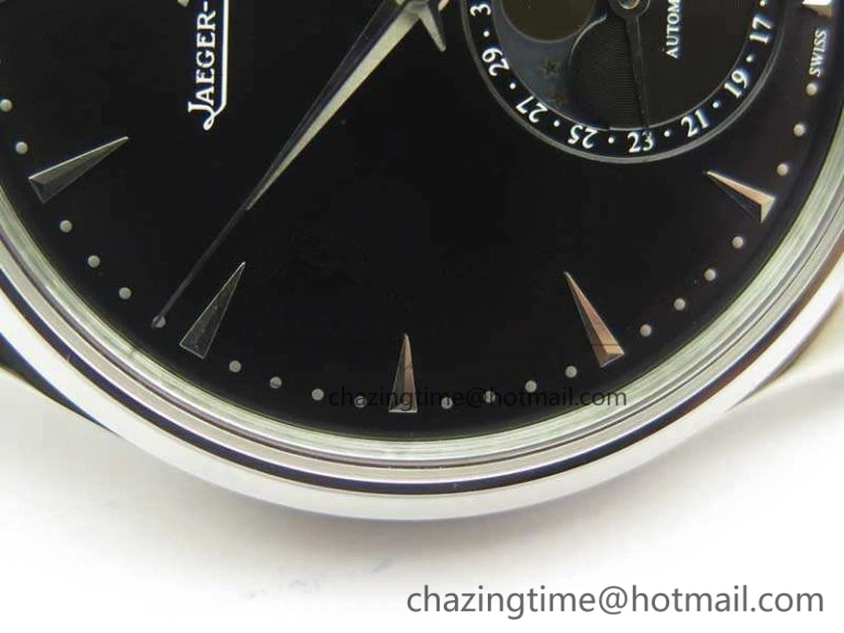 Master Ultra Thin Moon 1368470 SS ZF 1:1 Best Edition Black Dial On Black Leather Strap A925