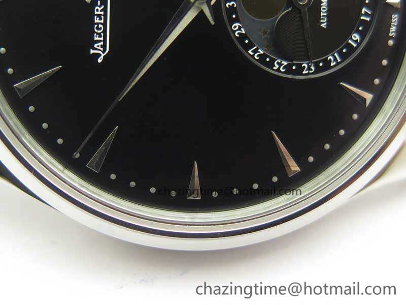 Master Ultra Thin Moon 1368470 SS ZF 1:1 Best Edition Black Dial On Black Leather Strap A925