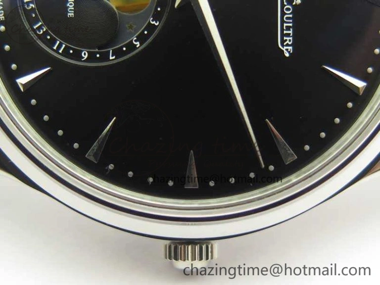 Master Ultra Thin Moon 1368470 SS ZF 1:1 Best Edition Black Dial On Black Leather Strap A925