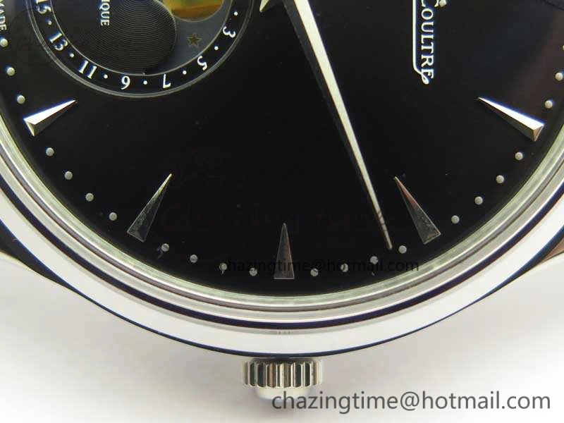 Master Ultra Thin Moon 1368470 SS ZF 1:1 Best Edition Black Dial On Black Leather Strap A925