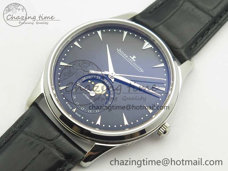 Master Ultra Thin Moon 1368470 SS ZF 1:1 Best Edition Black Dial On Black Leather Strap A925