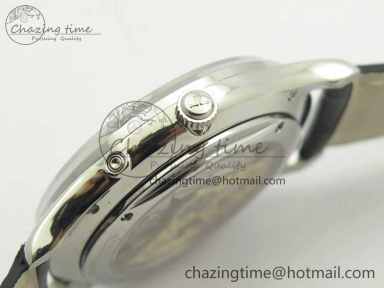 Master Ultra Thin Moon 1368470 SS ZF 1:1 Best Edition Black Dial On Black Leather Strap A925