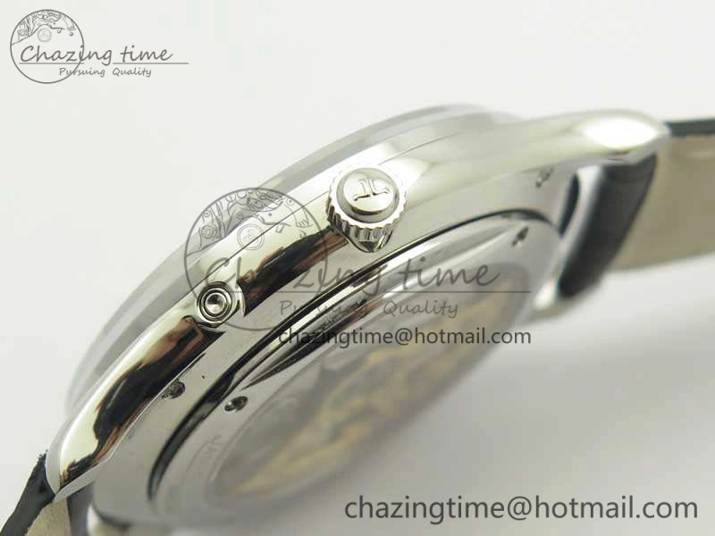 Master Ultra Thin Moon 1368470 SS ZF 1:1 Best Edition Black Dial On Black Leather Strap A925