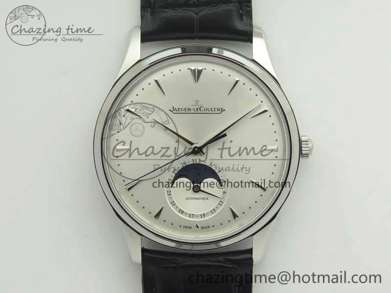 Master Ultra Thin Moon SS ZF 1:1 Best Edition Silver Dial On Black Leather Strap A925