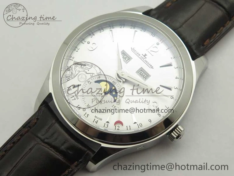 Master Ultra Thin Moonphase Day Date Month SS OMF 1:1 Best Edition Silver Dial on Black Leather Strap A866