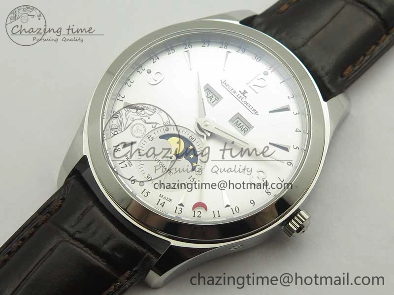 Master Ultra Thin Moonphase Day Date Month SS OMF 1:1 Best Edition Silver Dial on Black Leather Strap A866