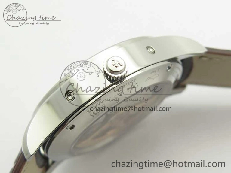 Master Ultra Thin Moonphase Day Date Month SS OMF 1:1 Best Edition Silver Dial on Black Leather Strap A866