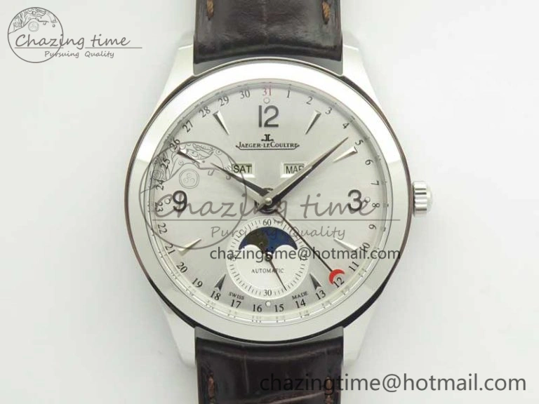 Master Ultra Thin Moonphase Day Date Month SS OMF 1:1 Best Edition Silver Dial on Black Leather Strap A866