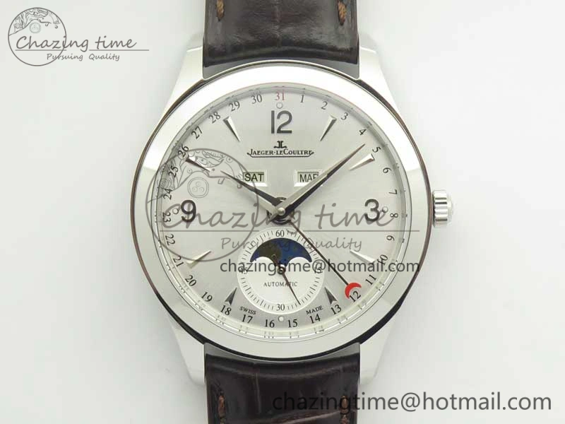 Master Ultra Thin Moonphase Day Date Month SS OMF 1:1 Best Edition Silver Dial on Black Leather Strap A866