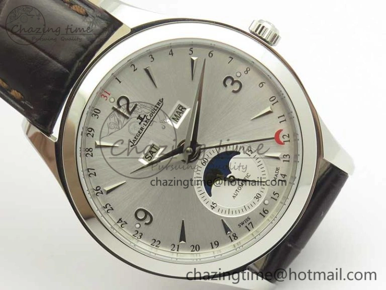 Master Ultra Thin Moonphase Day Date Month SS OMF 1:1 Best Edition Silver Dial on Black Leather Strap A866