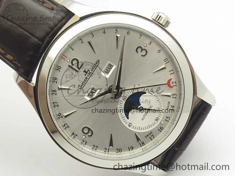 Master Ultra Thin Moonphase Day Date Month SS OMF 1:1 Best Edition Silver Dial on Black Leather Strap A866