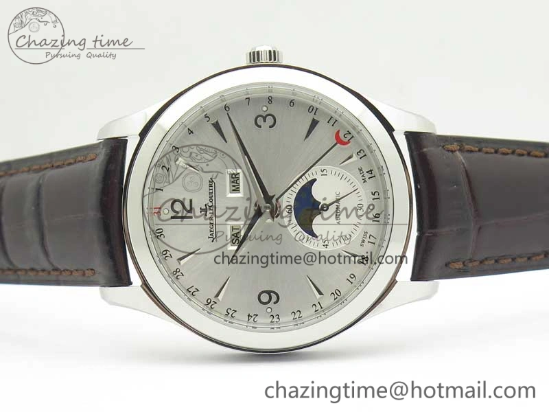Master Ultra Thin Moonphase Day Date Month SS OMF 1:1 Best Edition Silver Dial on Black Leather Strap A866