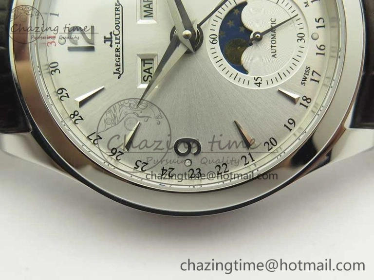 Master Ultra Thin Moonphase Day Date Month SS OMF 1:1 Best Edition Silver Dial on Black Leather Strap A866