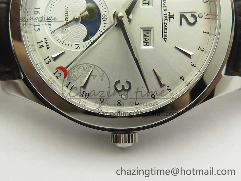 Master Ultra Thin Moonphase Day Date Month SS OMF 1:1 Best Edition Silver Dial on Black Leather Strap A866