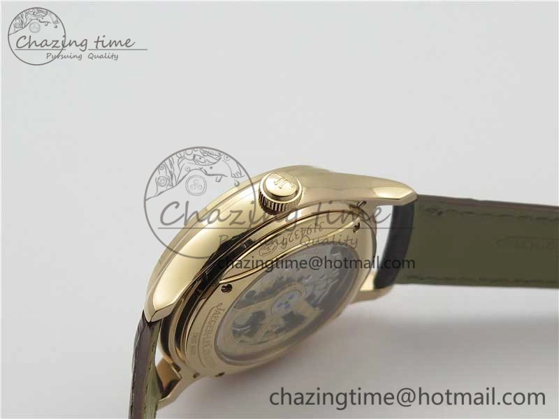 Master Ultra Thin Perpetual Calendar RG V9F 1:1 Best Edition White Dial on Brown Leather Strap A868
