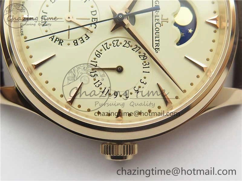 Master Ultra Thin Perpetual Calendar RG V9F 1:1 Best Edition White Dial on Brown Leather Strap A868
