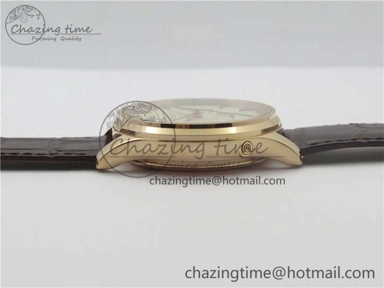 Master Ultra Thin Perpetual Calendar RG V9F 1:1 Best Edition White Dial on Brown Leather Strap A868