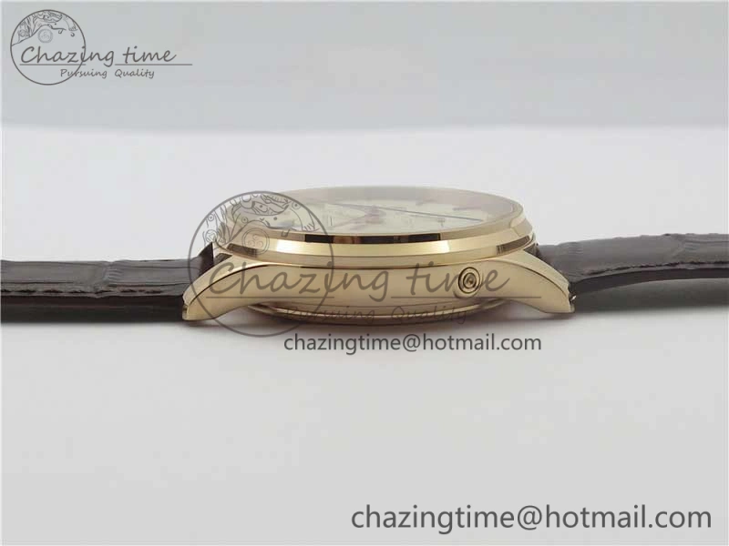 Master Ultra Thin Perpetual Calendar RG V9F 1:1 Best Edition White Dial on Brown Leather Strap A868