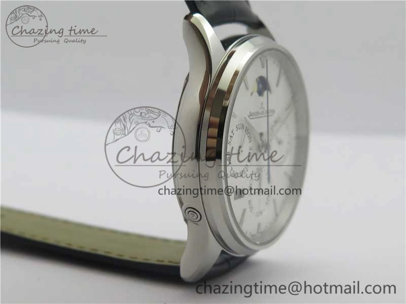 Master Ultra Thin Perpetual Calendar SS V9F 1:1 Best Edition White Dial on Black Leather Strap A868