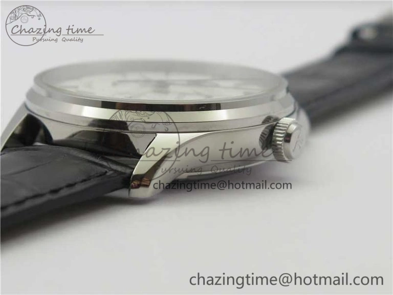 Master Ultra Thin Perpetual Calendar SS V9F 1:1 Best Edition White Dial on Black Leather Strap A868