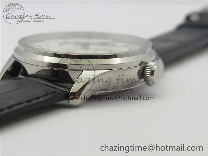 Master Ultra Thin Perpetual Calendar SS V9F 1:1 Best Edition White Dial on Black Leather Strap A868