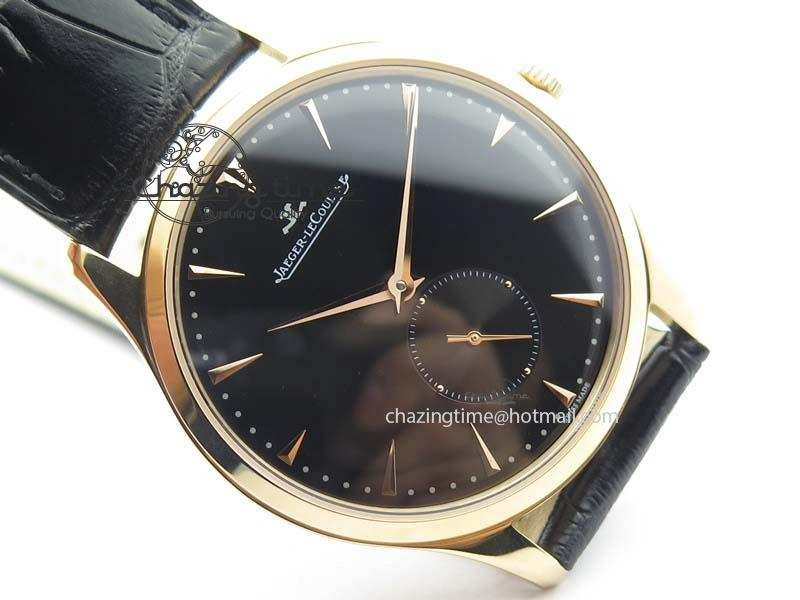 Master Ultra Thin Small Second RG ZF 1:1 Best Edition Black Dial On Black Leather Strap A896