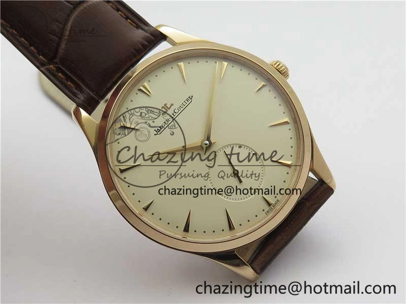 Master Ultra Thin Small Second RG ZF 1:1 Best Edition White Dial on Brown Leather Strap A896