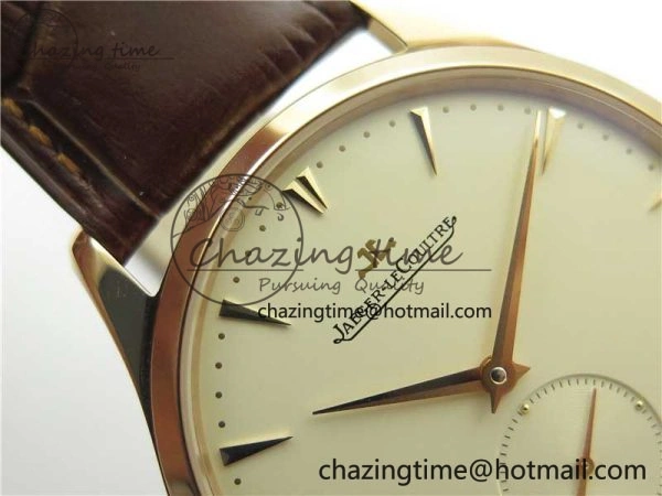 Master Ultra Thin Small Second RG ZF 1:1 Best Edition White Dial on Brown Leather Strap A896