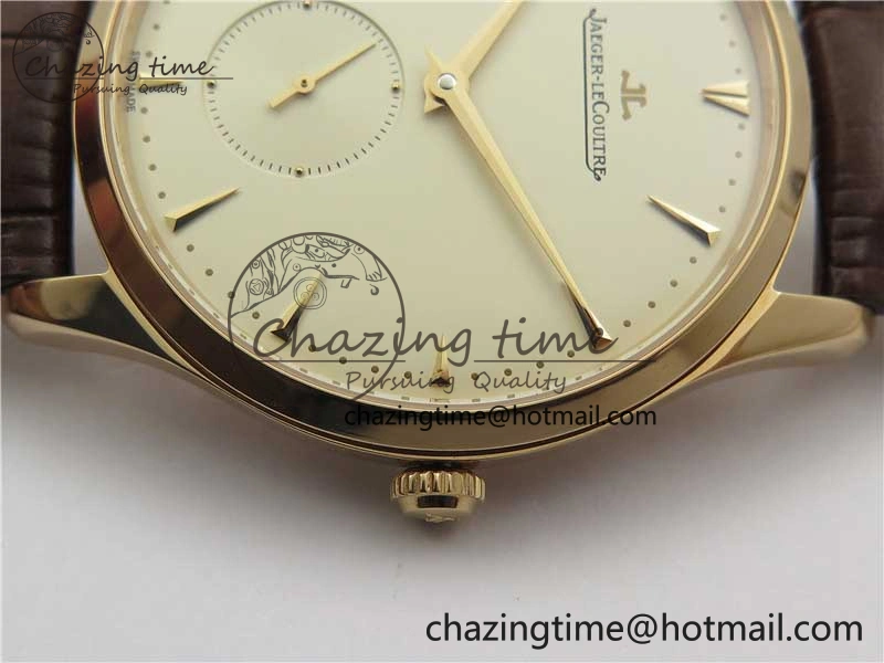 Master Ultra Thin Small Second RG ZF 1:1 Best Edition White Dial on Brown Leather Strap A896