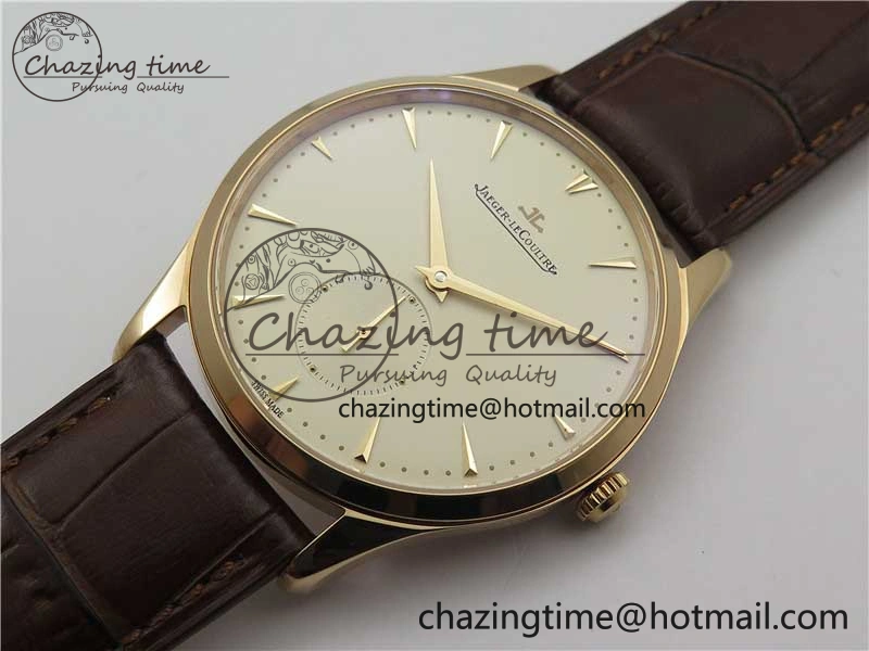 Master Ultra Thin Small Second RG ZF 1:1 Best Edition White Dial on Brown Leather Strap A896