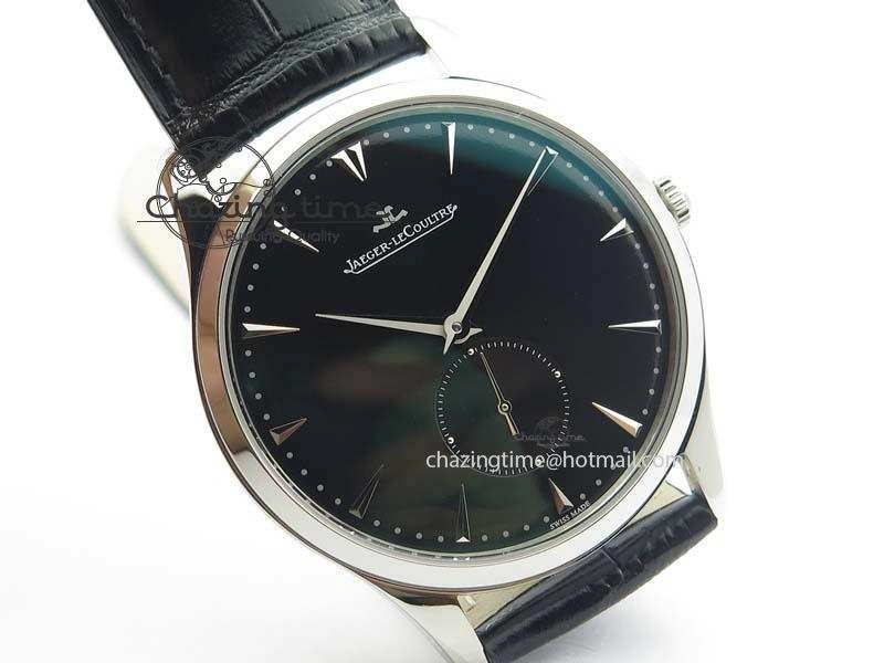 Master Ultra Thin Small Second SS ZF 1:1 Best Edition Black Dial On Black Leather Strap