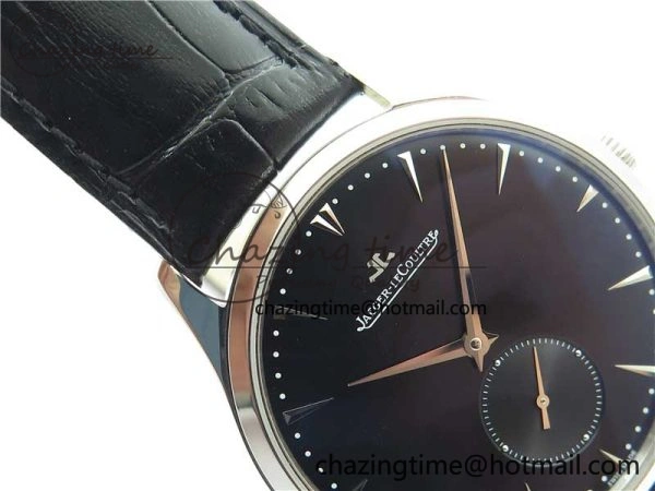Master Ultra Thin Small Second SS ZF 1:1 Best Edition Black Dial on Black Leather Strap A896